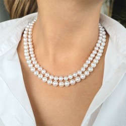 Κολιέ με Κ14 χρυσό κούμπωμα και 2 σειρές λευκά μαργαριτάρια - S125056